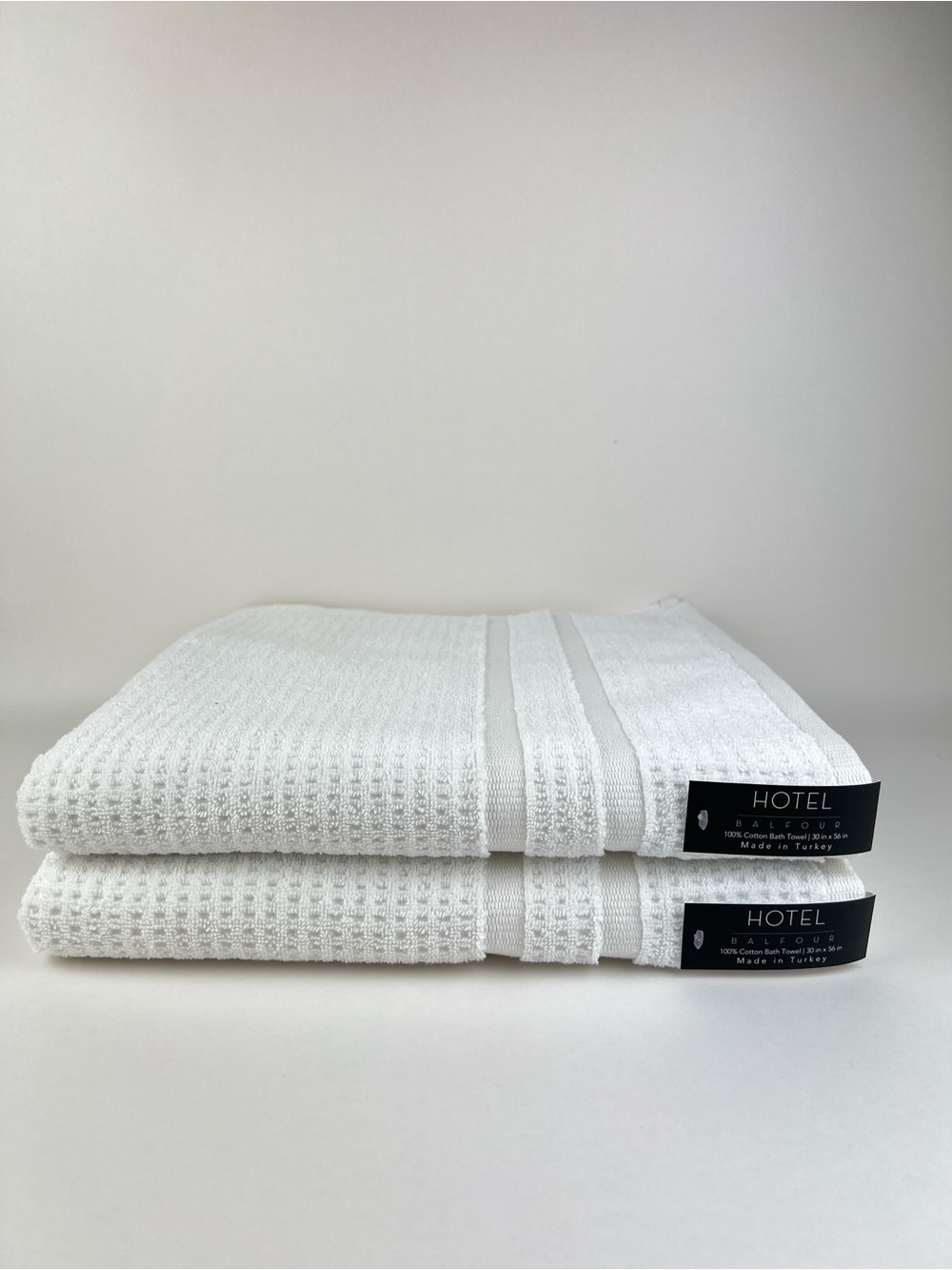 Hotel Balfour Bath Towels White Waffle Made in Turkey Soft Cotton 2 Pc Set NEW
